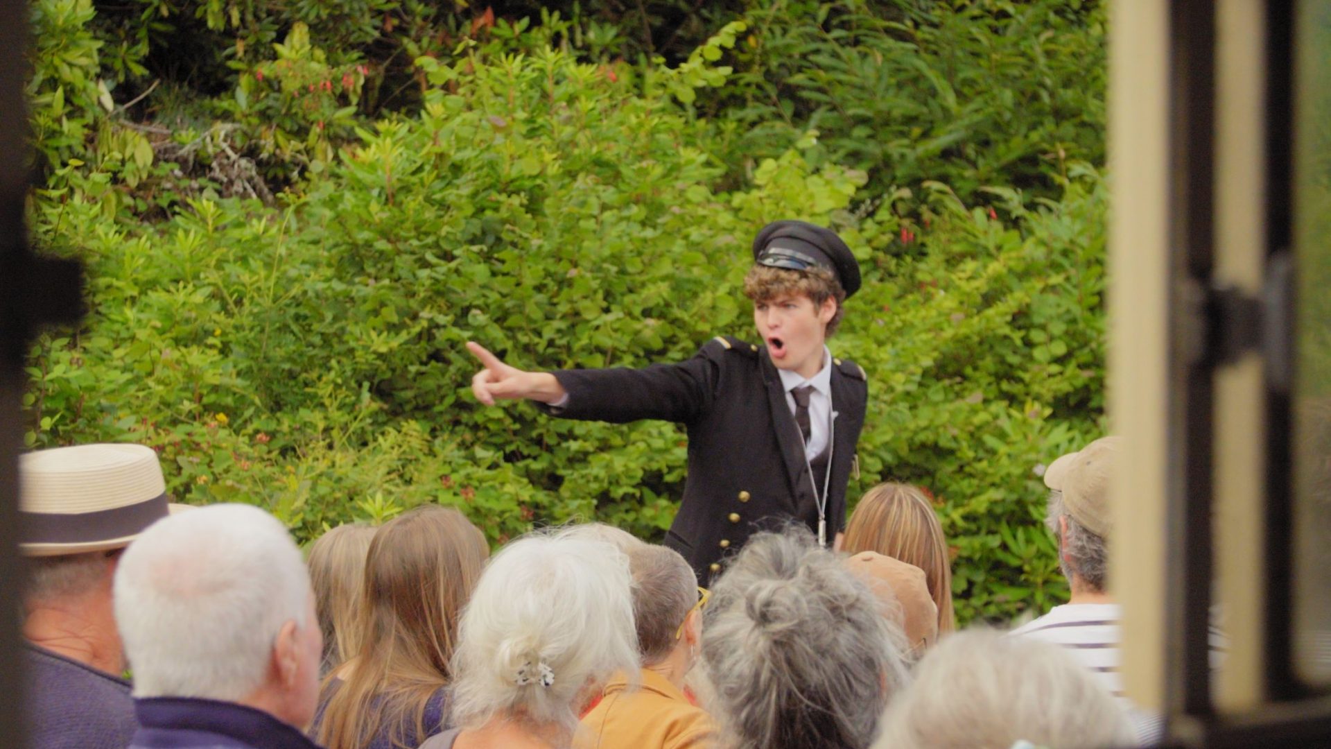 Pupil from Bodmin College performing in Departures and Arrivals at Bodmin and Wenford Railway as part of Wildworks Theatre's Hello Stranger Project.