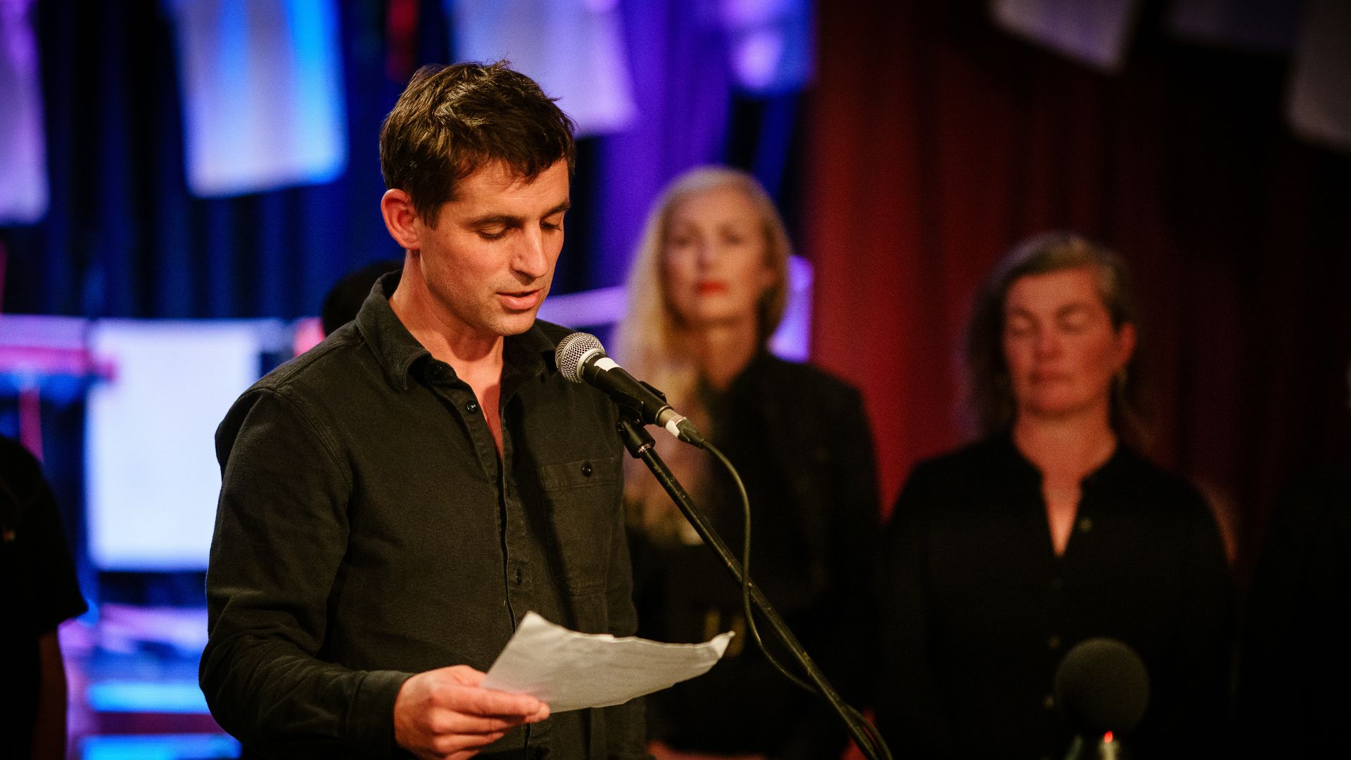 Nathan Jackson of Wildworks reads a poem during From West Cornwall to the West Bank by Wildworks.