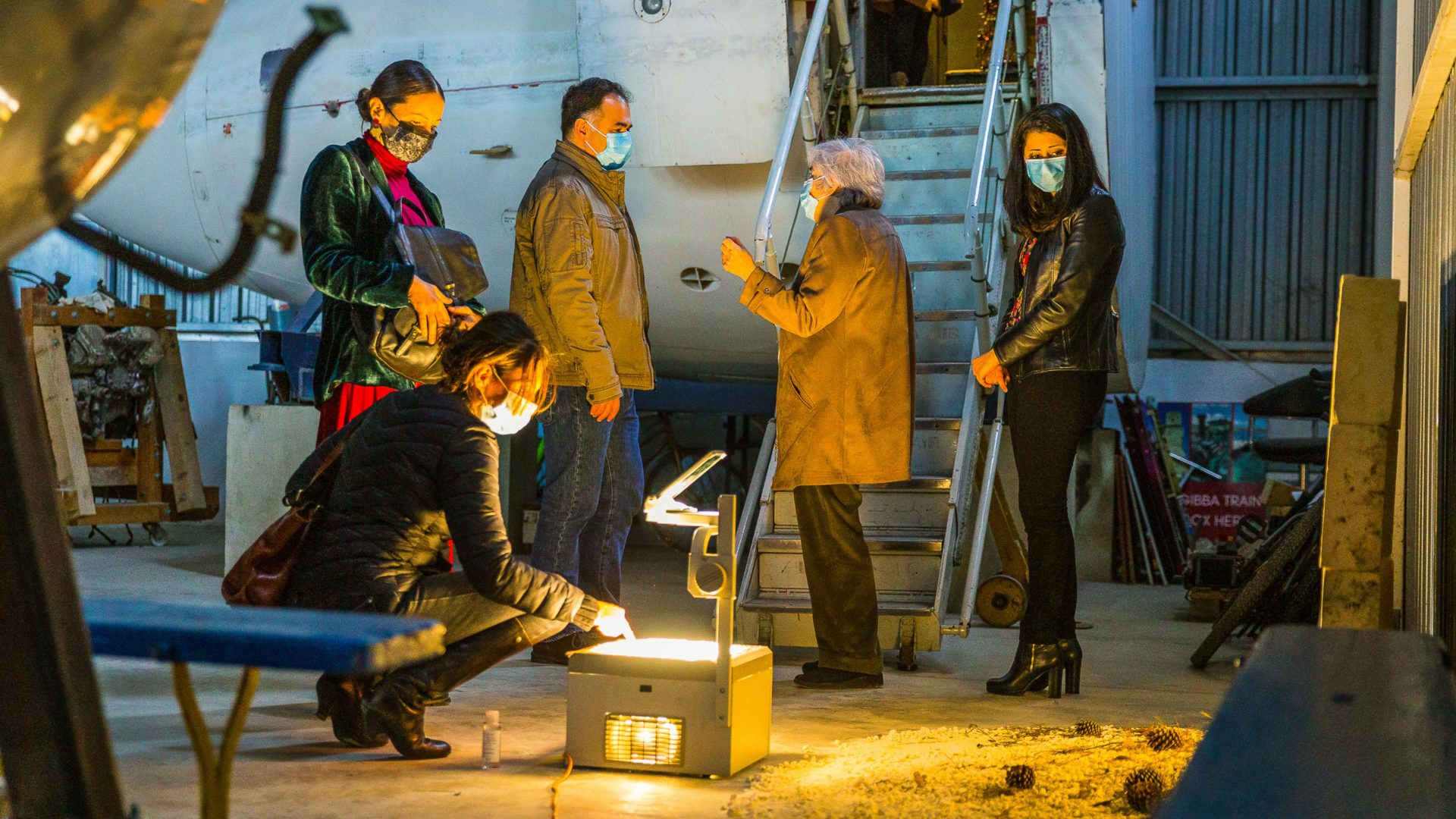 Audience gather round installation for Arrow of time.