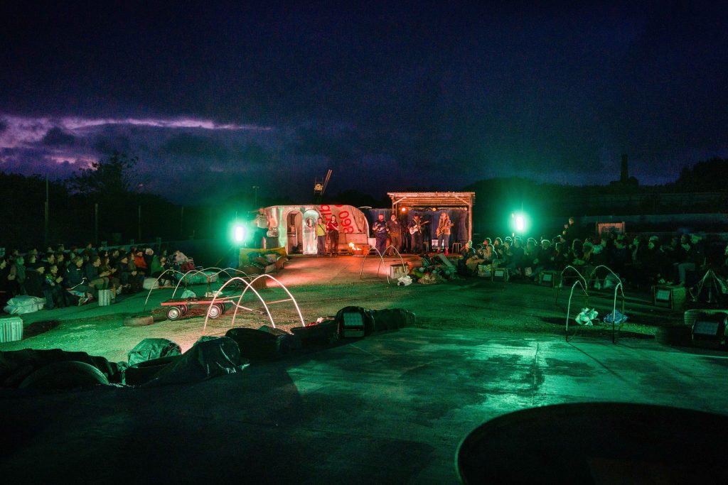 The set of the Kneebone Cadillac at United Downs Raceway by Wildworks. Theatre Green Book